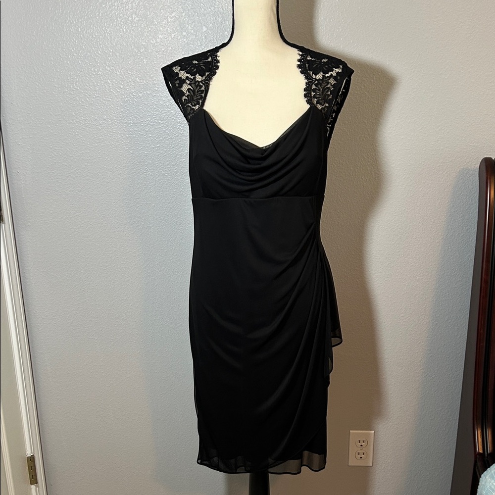 Flawed Xscape Black Lace Cap Sleeve Mini Dress Size 14